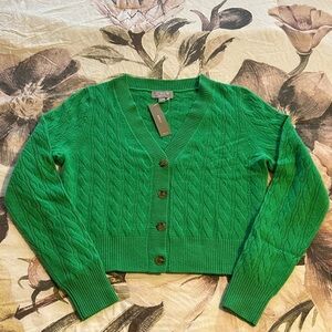 J. Crew Green Cashmere Cable Knit Cardigan NWT